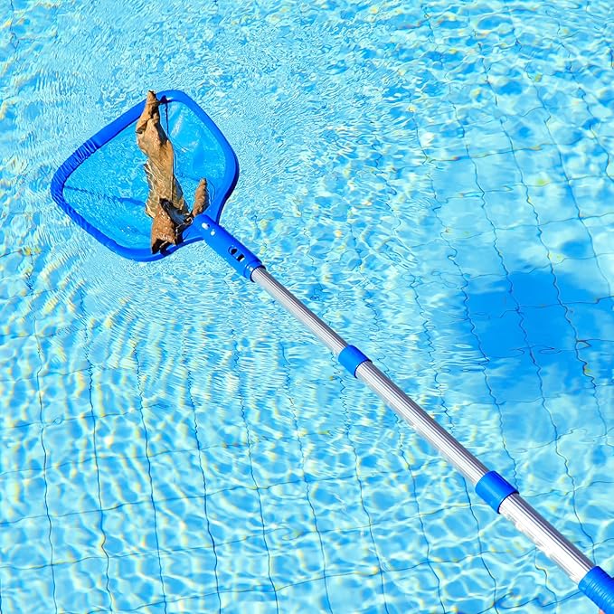 Pool Skimmer - Pool Net with 3 Section Pole, 48 inch Pool Skimmer Net with Pole Total Length, Pool Nets for Cleaning, Fine Mesh Net Pool Skimmer Net, Telescopic Aluminum Pole, Great Pool Accessories