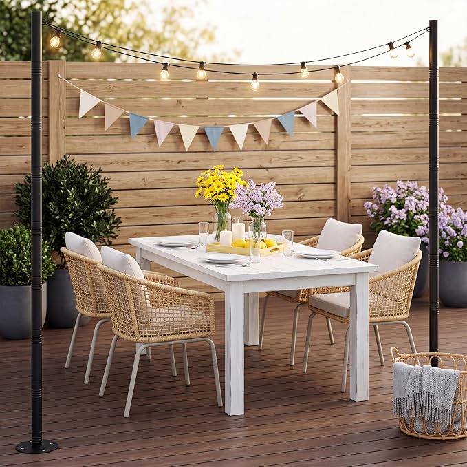 2 Pack 10 Ft String Light Poles for Outdoor String Lights, Heavy Duty Metal Outdoor Light Poles for Deck, Backyard, Garden, Patio, Wedding, Party