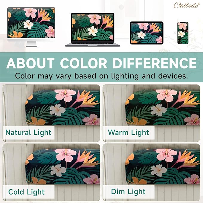 CALBODE 12 Pcs Stretch Outdoor Seat Cushion Covers, Washable Chair Seat Covers for Patio Furniture Cushions Soft Indoor and Outdoor Couch Cover Replacement (Dark Green Botanical, Cover Only)