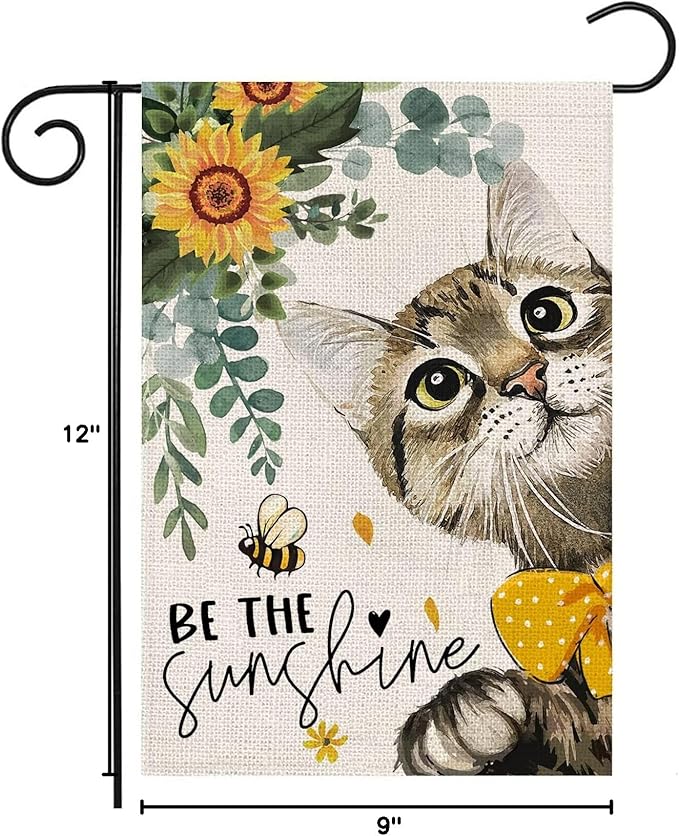 Summer Cat Garden Flag for Outside 12x18 Double Sided,Be The Sunshine Cat with Sunflowers Small Yard Flags, Seasonal Decor for Spring Farmhouse Holiday Outdoor