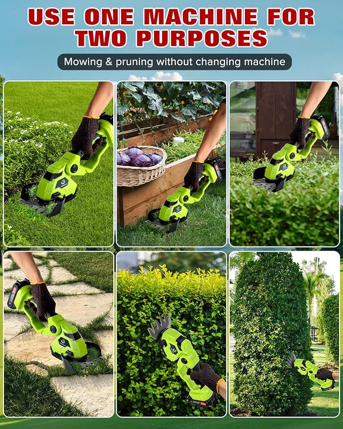 Cordless Hedge Trimmer,Cordless Grass Shear & Hedge Shear with a 5.3-inch Lawn Mower Blade, with 2 PCS Rechargeable Battery and Charger for Garden,Lawn.Note: It Does not Include the 9-inch Blade.