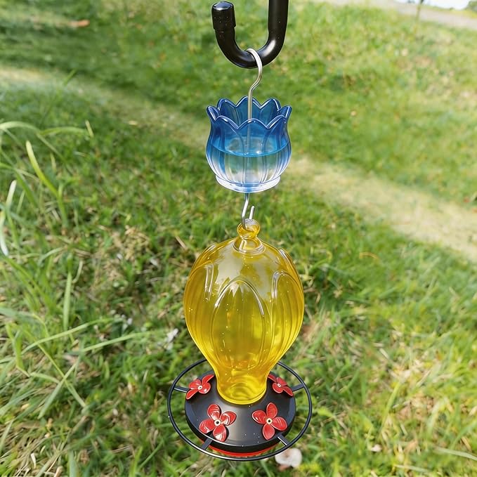 Glass Ant Moat for Hummingbird Feeder - 2PC x 3 OZ Gradient Blue Tulip Insect Guard with Large Capacity