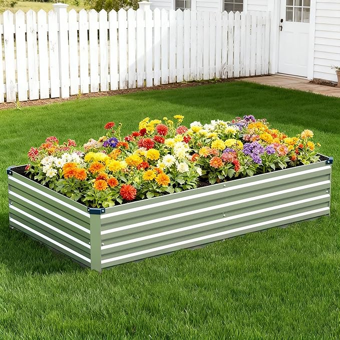 Vengarus 6x3x1FT (2 Pack) Galvanized Raised Garden Bed Kit, Outdoor Metal Planter Box for Vegetables, Rectangular Steel Container, Easy Assembly (Silver)