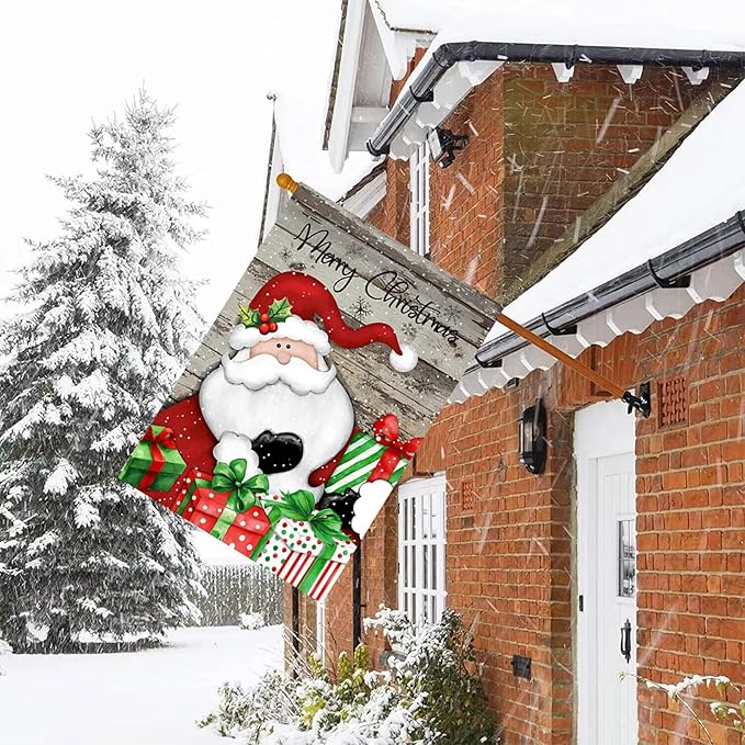 Morigins Santa Claus Garden Flag, Merry Christmas, Suitable for Farmhouse Front Porch Lawns, Winter Outdoor Holiday Decorations, Size 12.5×18 inches (Large-28×40 inch)
