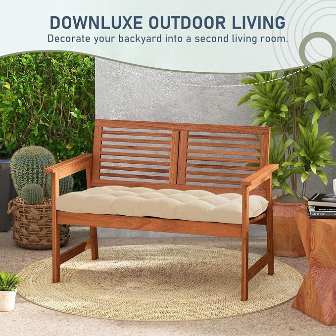 downluxe Outdoor Bench Cushion for Patio Furniture, Water Resistant Tufted Overstuffed Porch Swing Cushions, Thick Outdoor Loveseat Cushions, 44" X 19" X 5", Beige, Set of 1