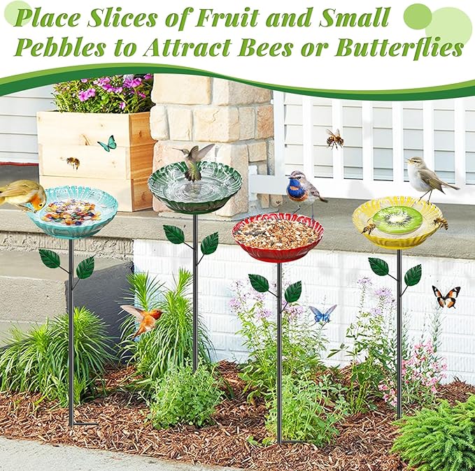 Metal Bird Bath for Outside, 2-in-1 Hummingbird Bird Bath & Bird Feeder, Metal Birdbath Bowl, Outdoor Bird Bath Decor for Garden Yard Lawn Backyard Patio (4PCS Herbacin)