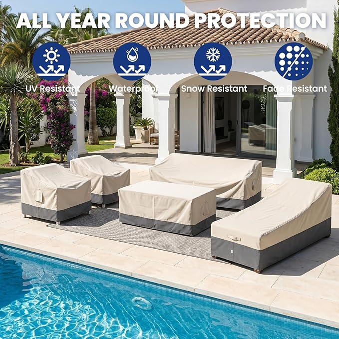 Extra Heavy Duty Patio Chaise Lounge Cover Waterproof 2 Pack - Lounge Chair Covers for Outdoor Pool Lounger and Patio Furniture, 80" x 28" x 30"