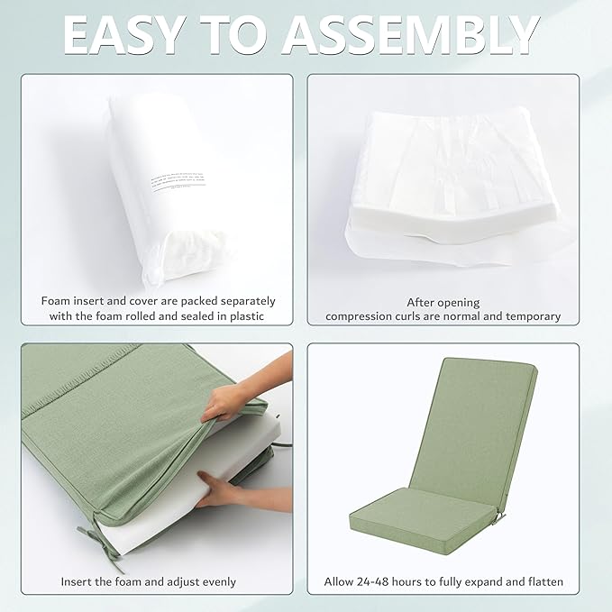 Adirondack Chair Cushions Set of 2 - Removable Covers, Water-Repellent & Fade-Resistant Faux Linen, Securing Straps, Non-Slip Bottom, Fit for Most Outdoor Adirondack & Rocking Chairs - Sage Green