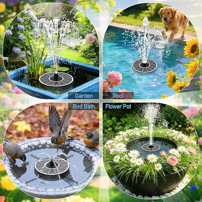 Yzert Solar Fountain with 2000mah Battery & Rotating Rods, Works in Shadow, 3-Level Adjustable Water Height, 7 Nozzles, 3.5W 2026 Glass Outdoor Fountain Pump for Bird Bath, Garden, Pond - White