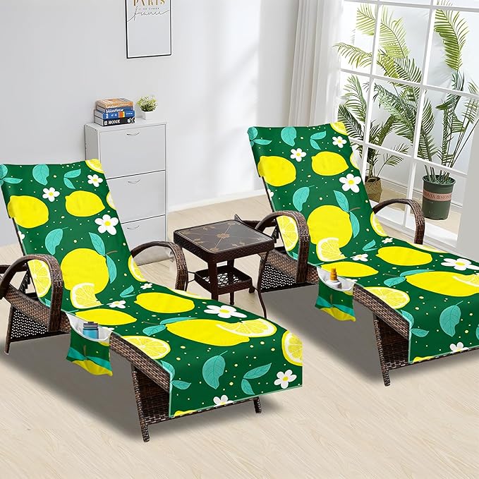 Lounge Chair Towel Cover, Beach Chair Cover (Pack of 2), Pool Lounge Chair Covers for Outdoor,Garden, Beach,Sun Lounger,Hotel Pool,Large Size and No Sliding, 85" X 30", Yellow Lemon