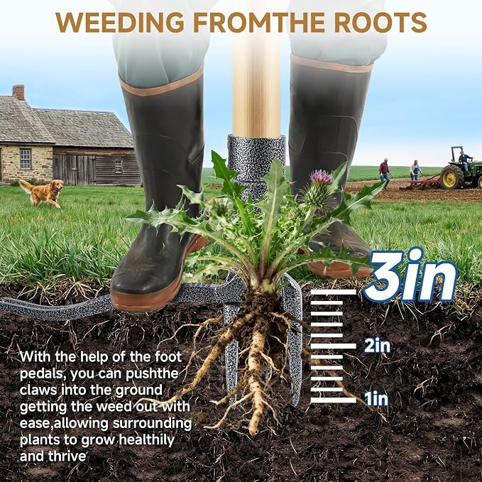 Long Handle Weed Pulling Tool, 46" Standing Weeder - Ergonomic Root Removal for Easy Gardening, Reduces Bending for Senior and Back Comfort