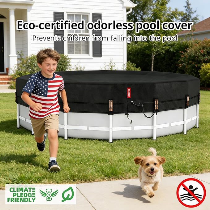 QH.HOME 6 ft Round Pool Cover,Stock Tank Pool Cover - Black Oxford Fabric Heats Water, Blocks Leaves & Sun, Windproof Snug Fit with Drawstring & Weight Rings