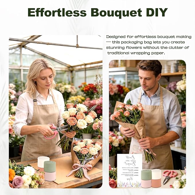 AXQMY 86 Pcs Flower Bar Supplies Include Flower Bar Sign, 80 Clear Bouquet Wrapping Bags, 2 Garden Scissors, Light Pink Green White Orange Chiffon Ribbons for Wedding, Bridal Shower, Garden Party
