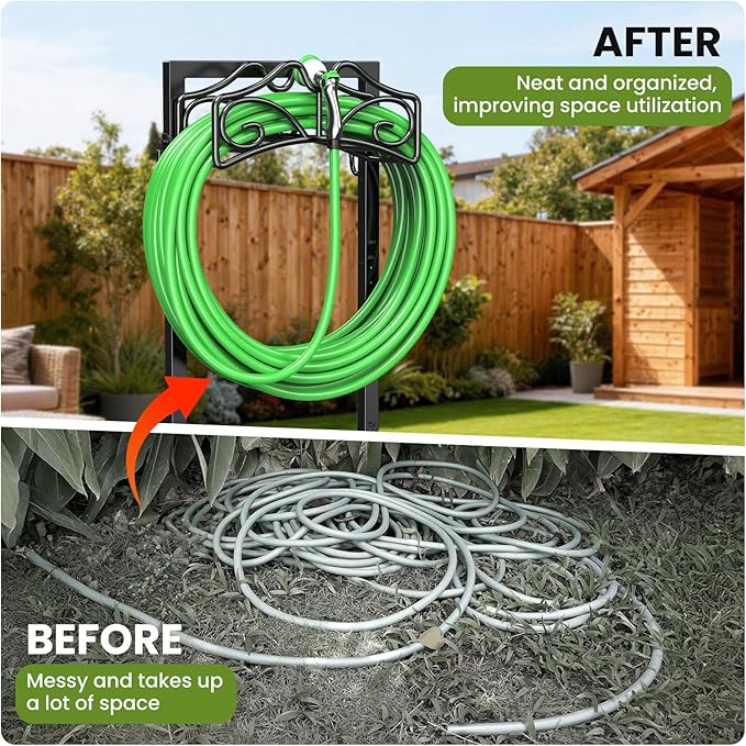 Keten Garden Hose Holder, Detachable Metal Water Hose Holder Stand, Heavy Duty Freestanding Garden Hose Reel Rack and Hose Storage Organizer for Outside Yard