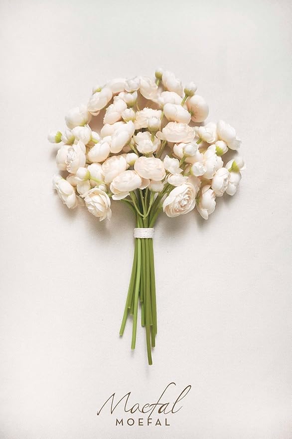 Ranunculus Artificial Flowers 18pcs, Faux Silk Mini Ranunculus Bulk Fake Wedding Filler Flowers for DIY Bouquets Centerpieces Bridal Shower Decorations Arrangements, Cream