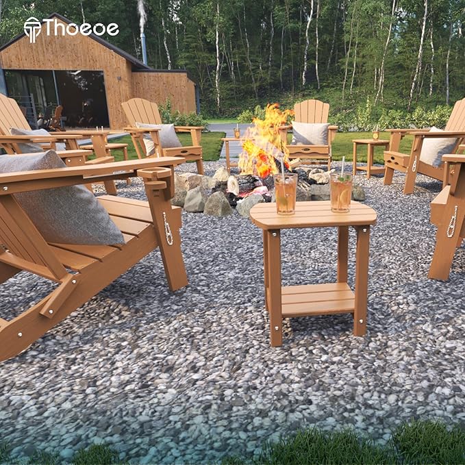 THOEOE Adirondack Outdoor Side Table, 2-Tier Sturdy Patio End Table Weather Resistant, Morden Side Table for Patio, Pool, Porch, Wood