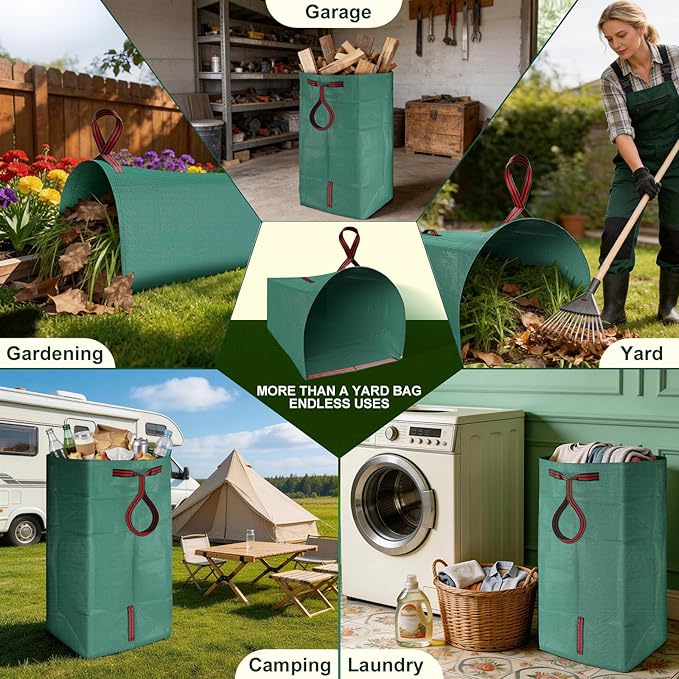 Yard Waste Bags 2-Pack 72 Gallon, Reusable Leaf Collector, Self-Standing Leaf Bags with Reinforced Handles, Collapsible Dustpan-Type Garden Bag for Leaves, Grass, Debris, and Outdoor Cleanup YoJinXtra