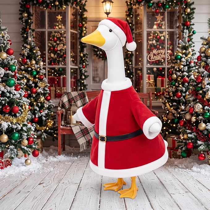 Christmas Santa Porch Goose Outfits Clothes for Watch Party Decor Lawn 23 inch Porch Goose Costume Clothing for Patio Yard