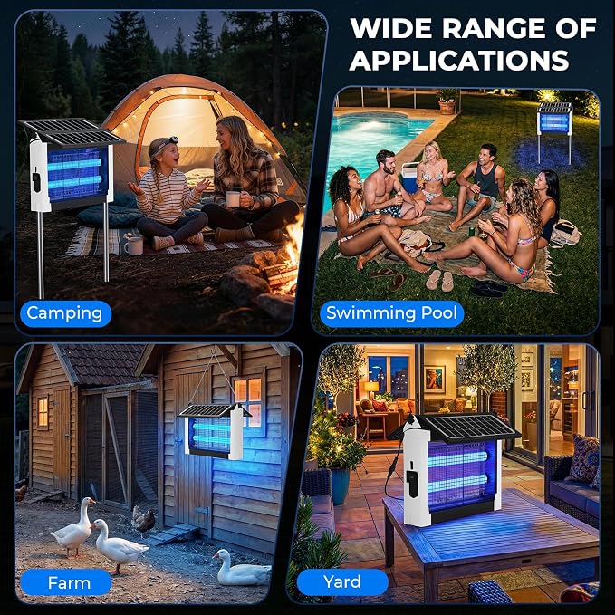 Upgraded Solar Bug Zapper Outdoor with Dual Panels, 4500V Cordless Rechargeable Fly Insect Killer Waterproof Electric Mosquitoes Zapper for Patio Garden Backyard RV Camping Pond
