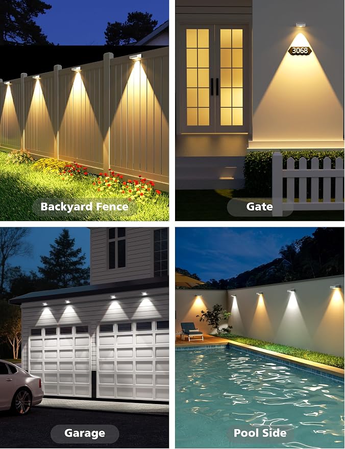VOLISUN Solar Fence Lights with Remote Control, Fence Lights Solar Powered, IP65 Waterproof LED, RGB Color Changing Solar Light for Fence, Yard, Wall, Backyard (12 Pack,White)