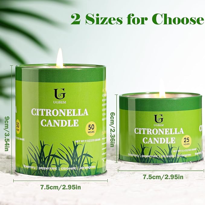 6 Packs 9oz Citronella Candles Outdoor, Natural Soy Wax Camping Candles, 50 Hours Long Burn Time, Plant-Based Essential Oil Large Lemongrass Candle for Patio, Deck, Garden, Backyard, Home Indoor