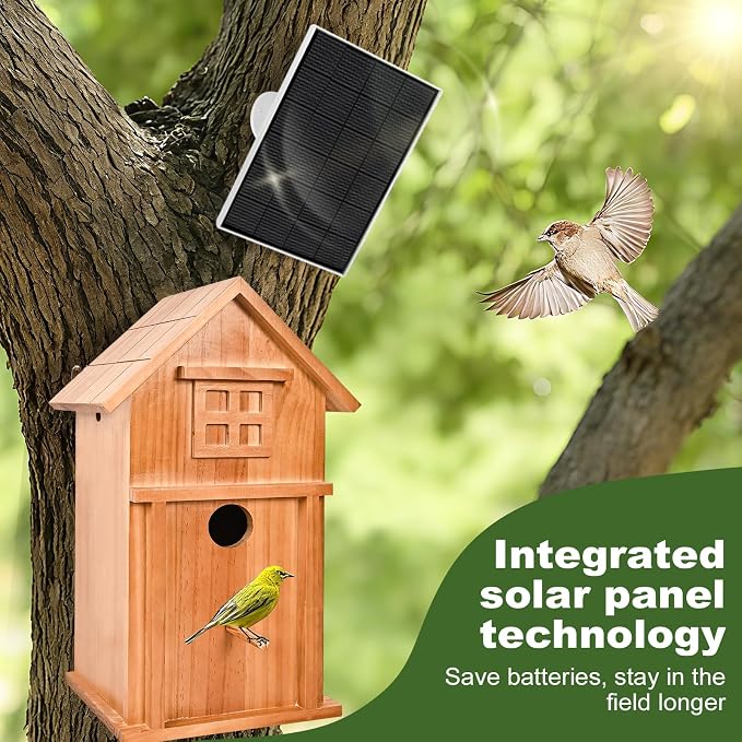 Bird House with Camera Solar Powered 1080P HD Outdoor Design, 2.4G WiFi, Auto Capture Bird Video & Motion Detection, Night Vision, (Dark)