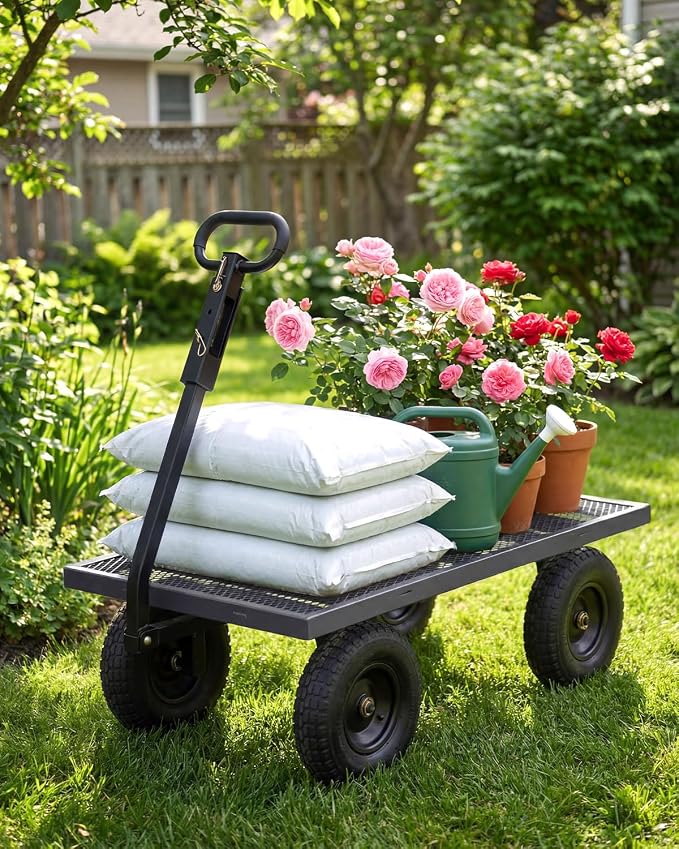 Garvee Versatile Outdoor Utility Cart-1000LBS Heavy-Duty, 13" All-Terrain Pneumatic Tires, Vehicle-Connectable, Easy Maneuverable Lawn Cart with Removable Mesh Panels for Gardening & Landscaping,Grey