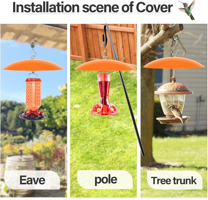 13" Bird Feeder Rain Guard, Hummingbird Feeder Shade Dome Cover, Hanging Baffle for Bird Feeder Pole,Smart Birds Feeder's Umbrella(Translucent Orange), 2 Pack