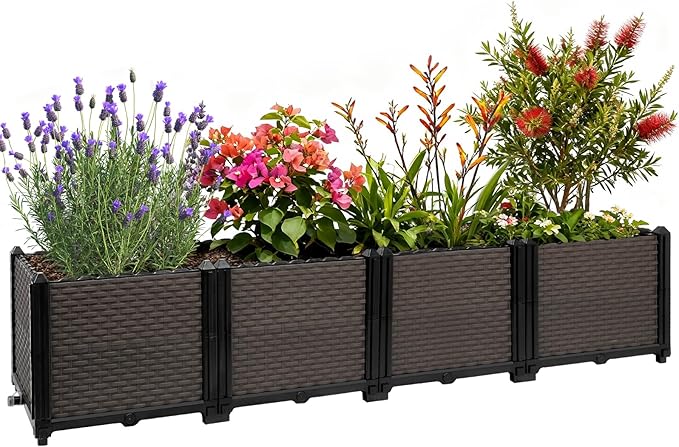 Large Raised Planter Box Outdoor Self Watering 62.9"x15.7"x14.2" , Deep Raised Garden Bed - Elevated Garden Box with Drainage Plug, Rectangular Garden Planter Perfect for Patio Balcony Deck