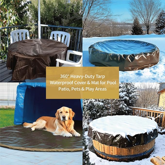 GUARD SHIELD Round Tarp 12 Feet Waterproof Heavy Duty Circle Tarps for Under Pool Brown/Silver Multi Purpose Circular Outdoor Cover