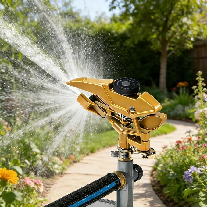 LIULO TOOL 2 Pack Impact Sprinkler for Yard, Heavy Duty Zinc Alloy Sprinkler Head on Metal Step Spike, Adjustable 360 Degree Water Sprinklers Large Area for Irrigation Patio Lawn Garden