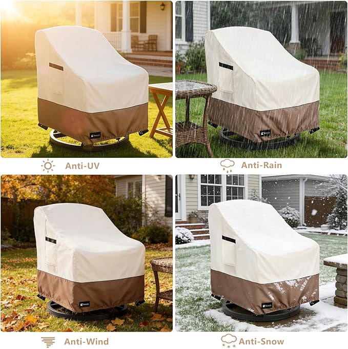 Patio Chair Covers Waterproof Outdoor Furniture Cover, All-Weather Protection Outdoor Lawn Patio Furniture Covers 4 Pack for 30" W x 33" D x 32" H, Beige