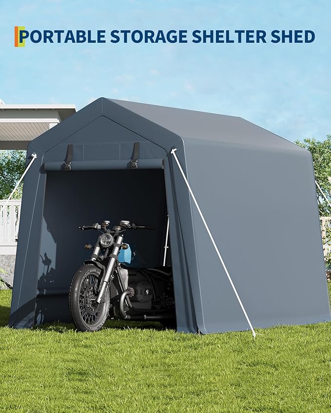6'×6' Heavy Duty Portable Storage Shed Tent - Outdoor Shelter with Roll-Up Door, Waterproof Bike/ATV/Motorcycle Garage, All-Weather Shelter Tent
