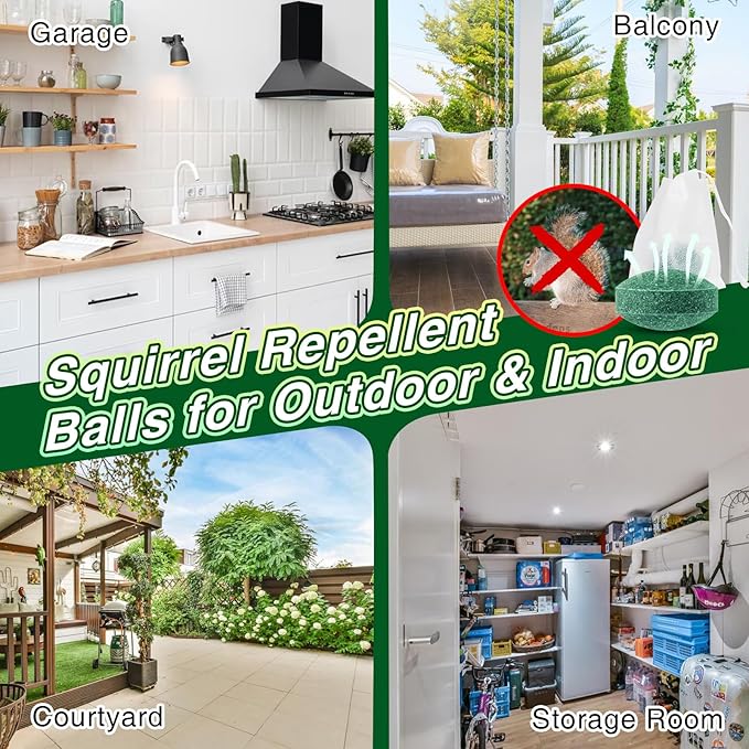 24 Pack Squirrel Repellent for Attic, Car Engines, Garden & Home Rodent Repellent Squirrel Deterrent for Outdoor & Indoor Use Keep Squirrels Away from Wires, Walls, Garages & More