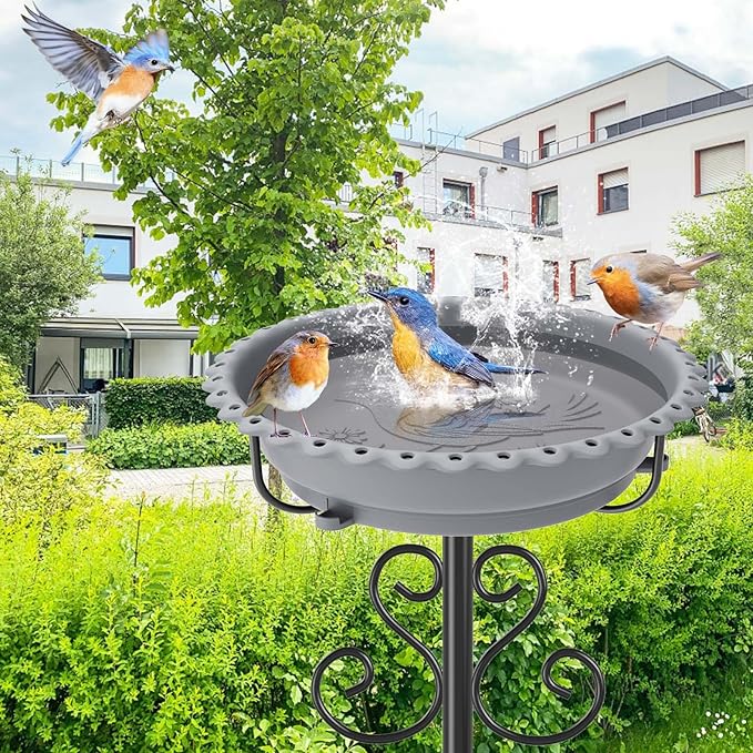 Bird Bath for Outside,Vintage Freestanding Birdbath & Birdfeeder, 40In Bird Baths Feeder with Detachable Plastic Bowl for Garden Patio Yard Lawn Decor, Upgraded 5-Pronged Base (Grey)