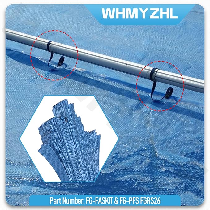 Tube and Solar Cover Fastening Kit FG-FASKIT for F-eherguard Inground and Aboveground Pool Roller - Includes 24 26" Straps, 24 Mounting Wcrews with Brackets, for Securing Solar Blankets to Solar Reels