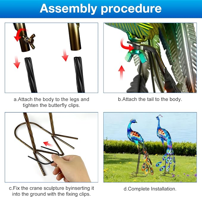 33.4“ Lifelike Metal Peacock Garden Sculptures Set of 2 - Hand-Painted Garden Peacock Sculpture Art and Durable Yard Art Outdoor - Garden Large Peacock Decorations for Patio Lawn or Backyard
