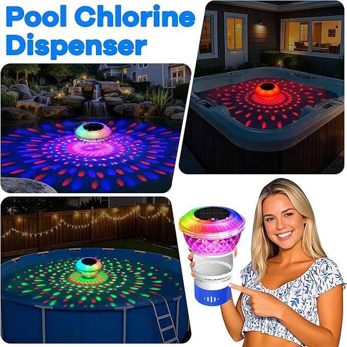LanSuper 2025 Upgrade Pool Chlorine Floater, Chlorine Floaters with Marquee Light, Button Control Floating chlorines Dispenser for Pools,Adjustable Flow Chlorines Floaters,Pools Chlorinator-Blue