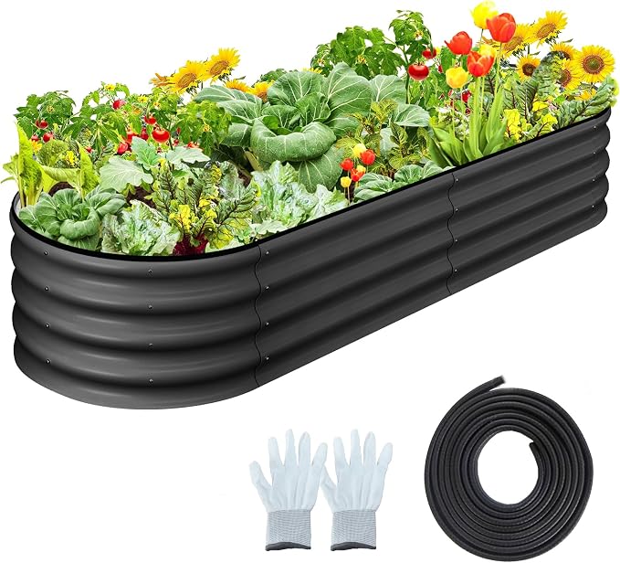 GarveeLife 2 Pcs 4.5x2x1 ft Oval Raised Garden Bed, Galvanized Raised Beds,Open-Ended Base Metal Raised Planter Beds,Garden Bed Outdoor,Planter Raised Boxes for Vegetables, Flowers,Tool-Free Asse,Gray
