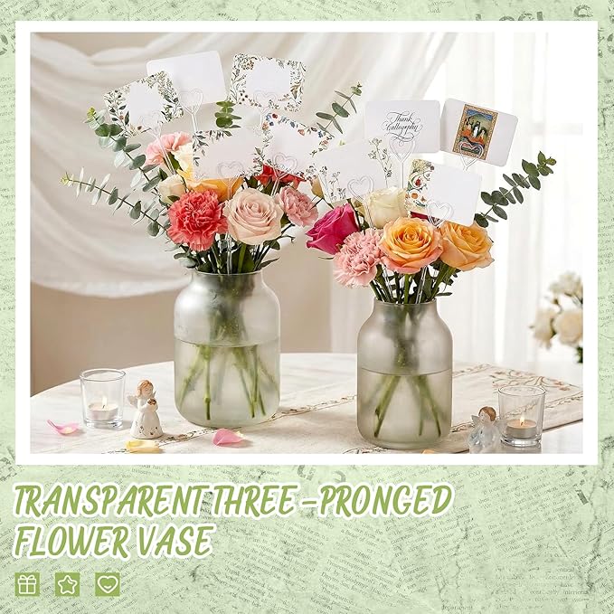 Patelai 500 Pcs Plastic Floral Pick Card Holders Clear Heart Shaped Flower Place Card Holders Clips for Wedding Bouquet Birthday Party Supply, 9 Inches