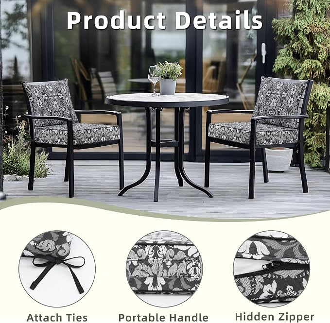 Favoyard Outdoor Seat Cushion 24 x 24 x 4 in Waterproof Pattern Fade Resistant Cover Removable Patio Furniture Cushions Deep Seat & Back Cushion Set with Adjustable Straps for Patio Chair Sofa Couch