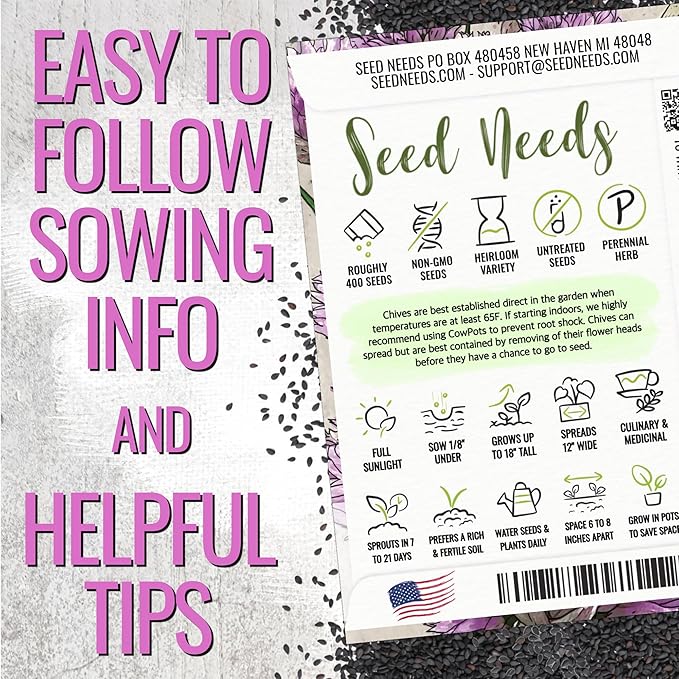 Seed Needs Italian Parsley & Chives Seeds for Planting Fresh Kitchen Herbs - Non-GMO Heirloom & Untreated Perennial Herb Seed to Plant a Culinary Garden Indoors or Outdoors (2 Pack Duo)