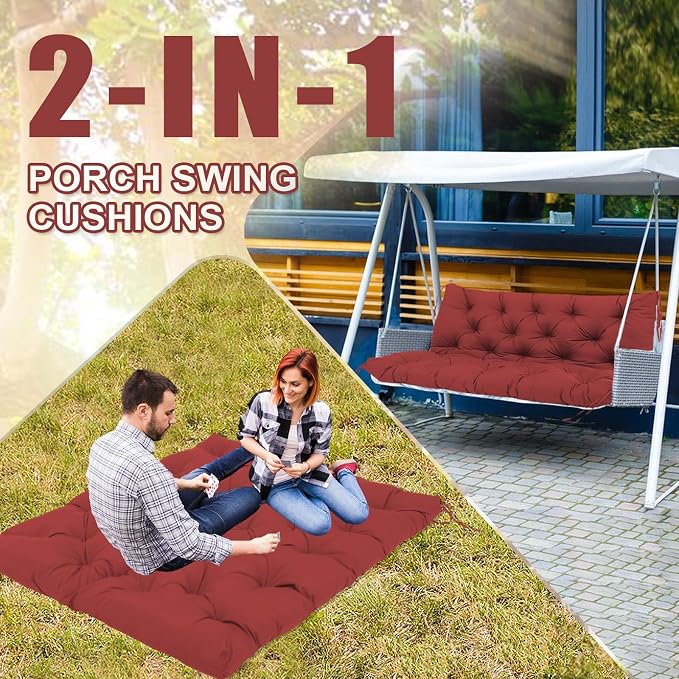 Premium 5" Thick Waterproof Outdoor Swing Cushions Sturdy Durable 2-3 Seat Replacement Porch Swing Cushions with Backrest&Ties Bench Cushion for Outdoor Furniture Backyard Patio (48x40inch)
