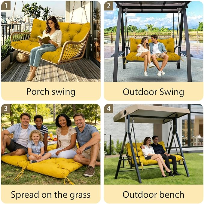 Premium 5" Thicken Porch Swing Cushions Waterproof 3 Seater Replacement Cushions with Backrest and Adjustable Straps, Outdoor Furniture Cushions for Patio, Garden(40×40×5inch)