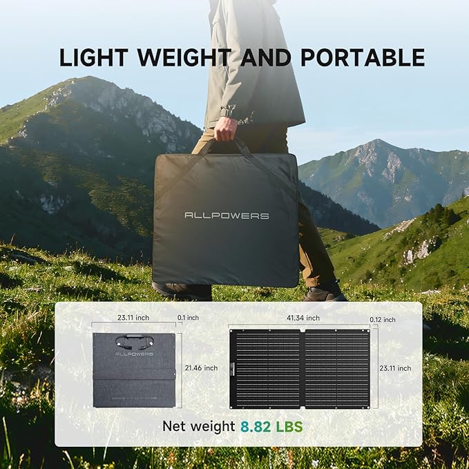 ALLPOWERS SOLAX SE100 100W Portable Solar Panel, High-Efficiency 23%-25% Monocrystalline Folding Solar Charger for Solar Generator, Camping&RV, 12V/24V Compatible, IP68 Waterproof
