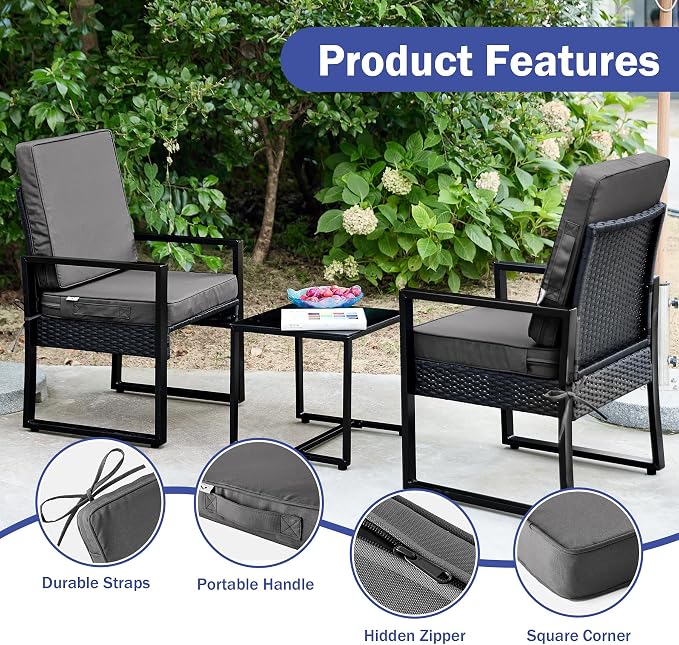 IPYNBAP Outdoor Cushions, Outdoor Chair Cushions 22x22x3 Inch, Cushions for Outdoor Furniture with Removable Cover, Waterproof & Fade Resistant Outdoor Seat Cushions for Patio, Lawn, Dark Grey