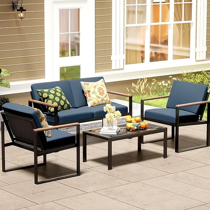 8Pcs Patio Cushion Covers,Outdoor Cushions Covers,Stretch Cushion Covers Replacement, Washable and Reusable Furniture Protectors(Grey Blue)