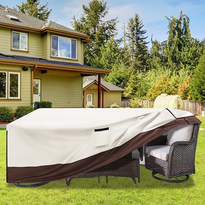 Patio Furniture Cover for 5 Pieces Set-Waterproof 600D Oxford Fabric Cover for 5 PCS Outdoor Sets Wicker Metal Couch Rocking Glider Swivel Chairs Ottomans Sectional Sofa Dining Chair Beige
