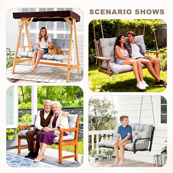 Porch Swing Cushion with Backrest,Waterproof Bench Cushion for Outdoor Furniture,2-3 Seater Replacement Thickened Swing Cushion with Ties,Patio,Outdoor,Backyard and Garden (Light Gray,47x40)