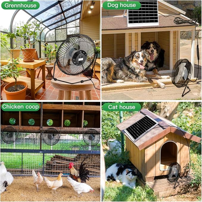 blessny 8" Solar Fan for Outdoor Greenhouse, Chicken Coop, Pet House, Shed Air Circulation Cooling, 25W Solar Powered with 16.4 FT Long Cord, 2010 RPM High Velocity